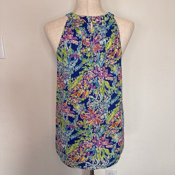 Anne Carson Top Women Large Multicolor Floral Colorful Tropical Resort High Neck - Picture 2 of 12